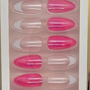 Press on nails reutilizabile model Migdala(roz-french)(tipsuri unghii false)
