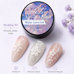 Gel 3D pentru modelaj Aifer – White Carve Gel, 8 ml