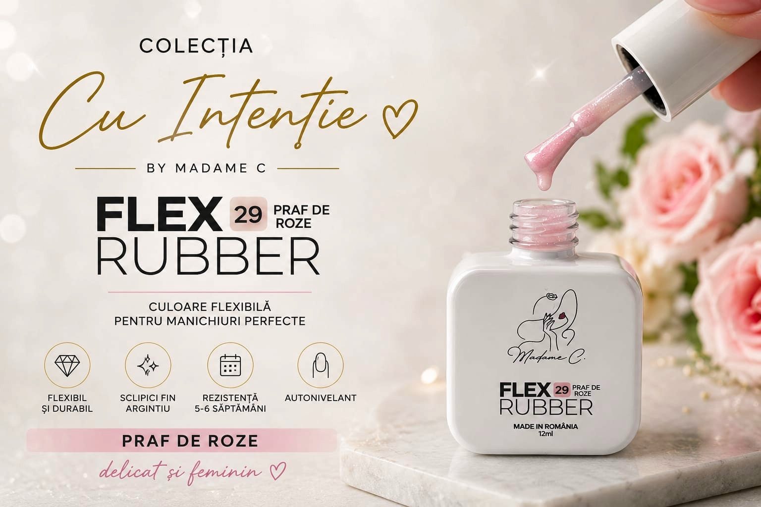 Flex Rubber Base- Praf de Roze 29- 12 ml by Madame C tpo free hema free