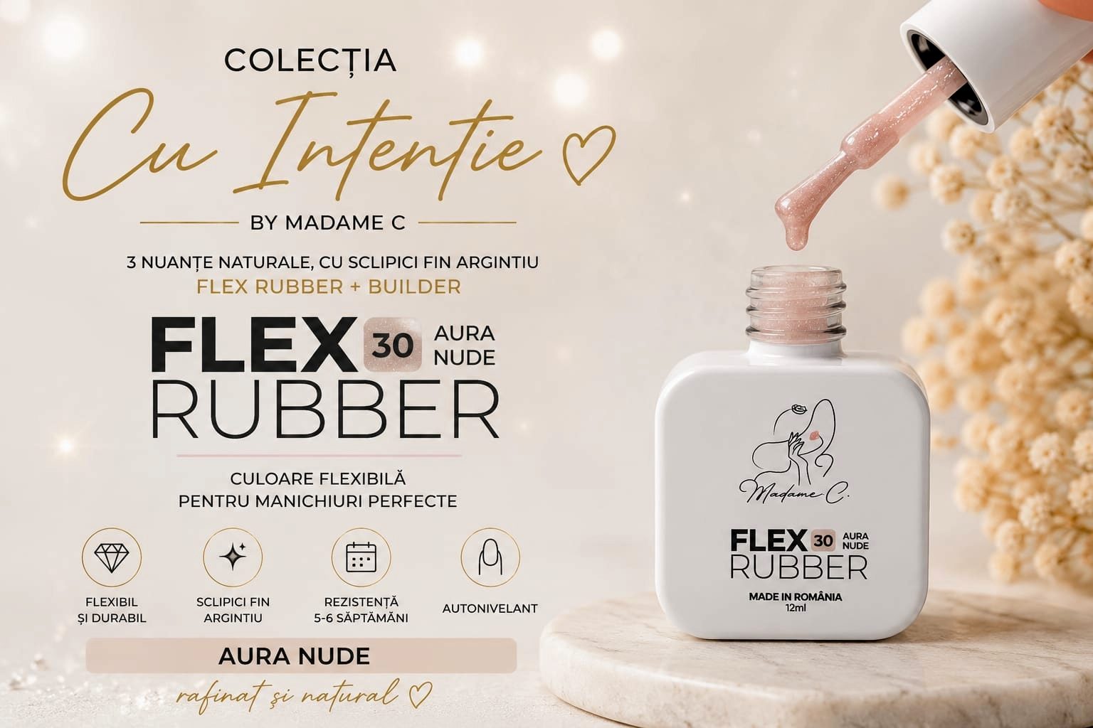 Flex Rubber Base- Aura Nude 30- 12 ml by Madame C tpo free hema free